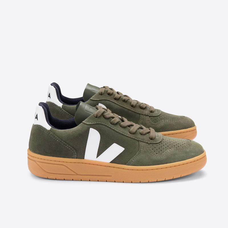 Zapatillas Veja Hombre España - V-10 Tenis Blancas Suede ES1199554